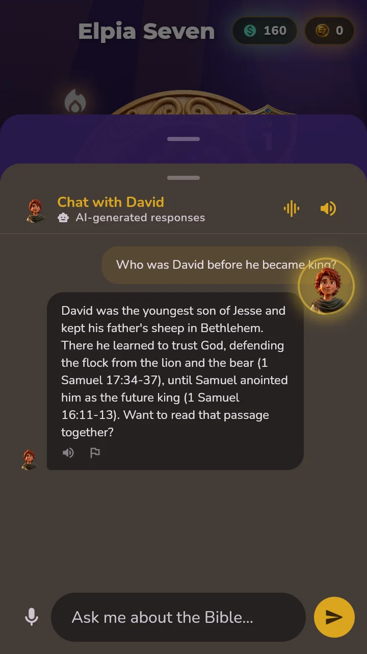 Study chat with your character, labeled as AI-generated answers