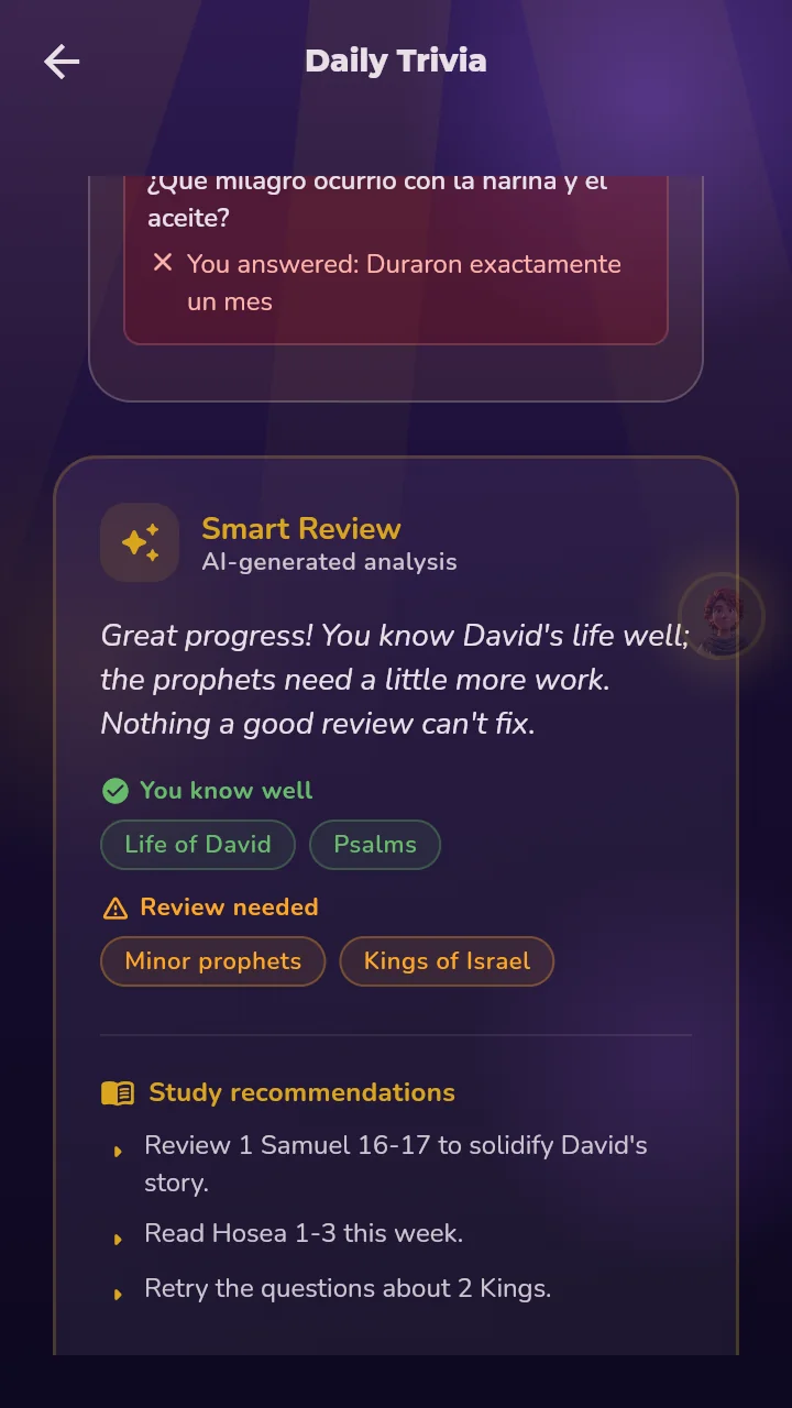 Smart review after the trivia, AI-generated analysis