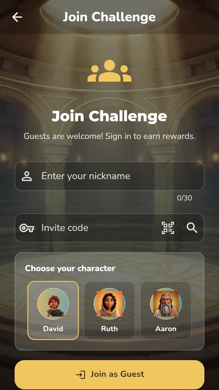 Bible Challenge join screen