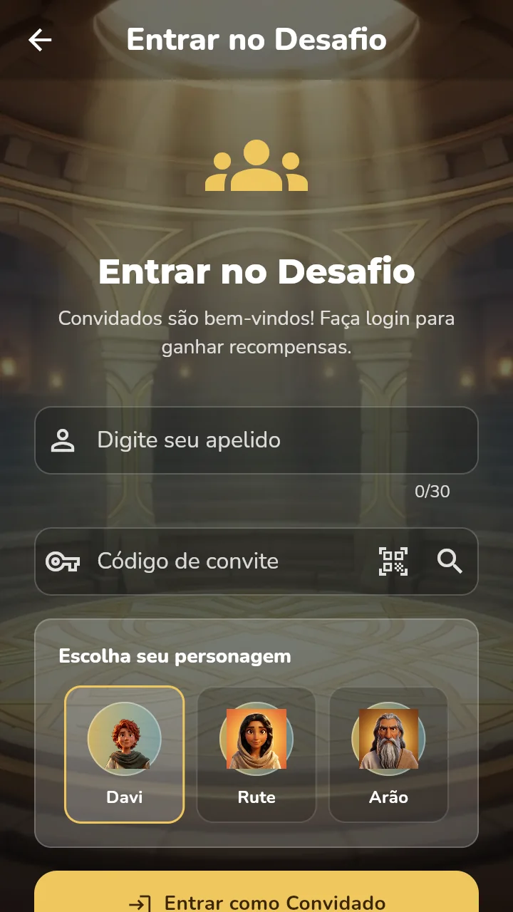 Tela para entrar no Desafio Bíblico